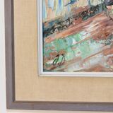 Original Large Swedish Mid-Century Oil on Canvas " Impressionistic Floral Arrangement in a Vase"