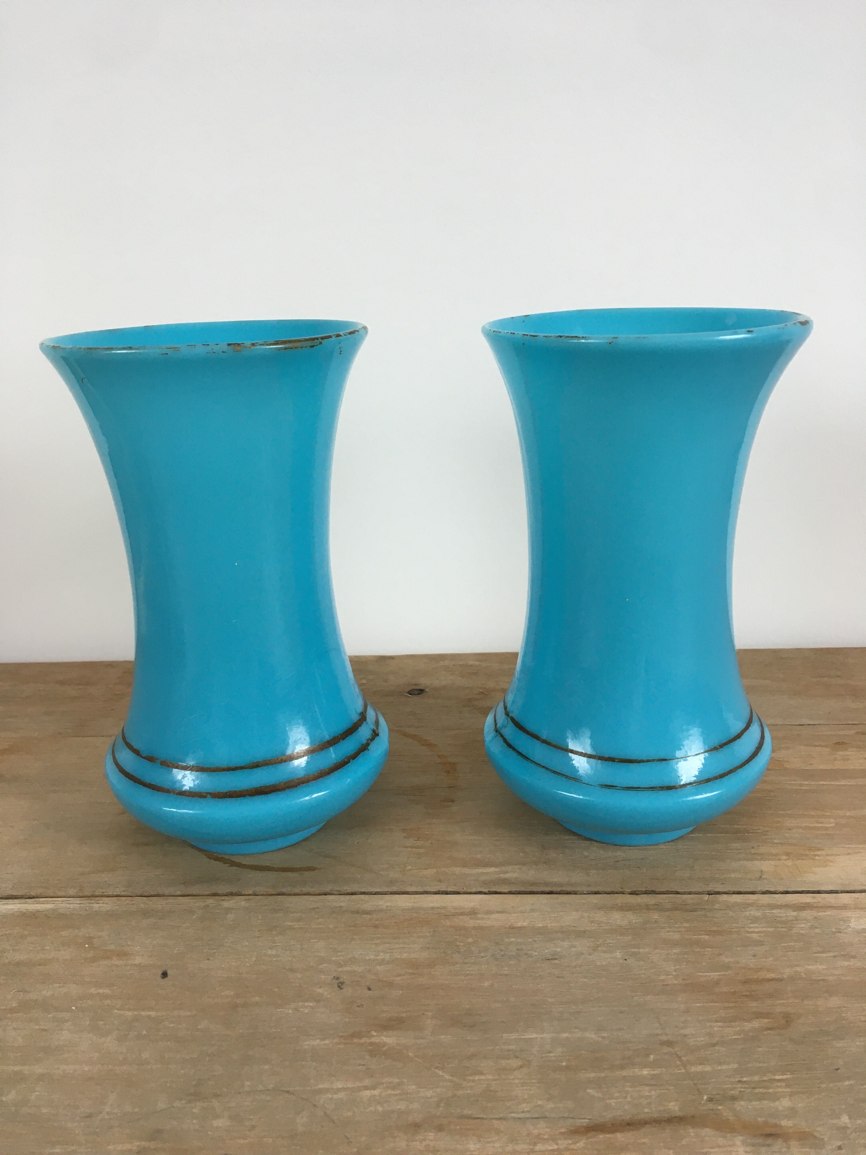 Pair of turquoise blue opaline vases