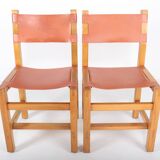 Set of 6 chairs in elm and leather Maison Regain edition