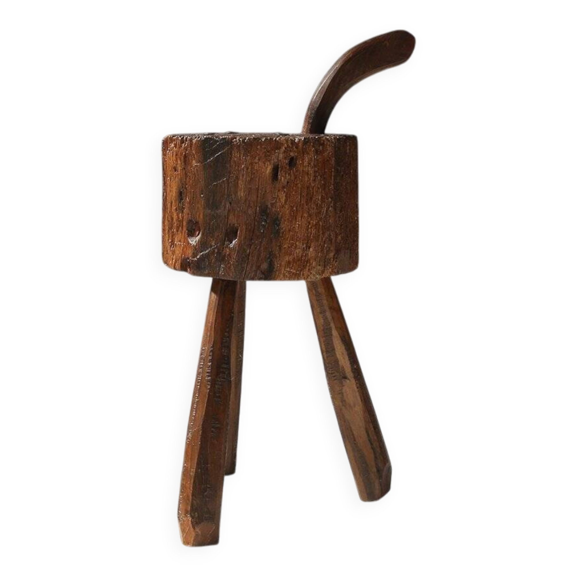 Tabouret en chêne fait main rustique, France, 19ème siècle