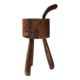 Rustic Handmade oak Stool, France, 19th Century