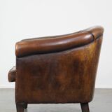 Cognac-Colored Vintage Sheepskin Leather Club Armchair