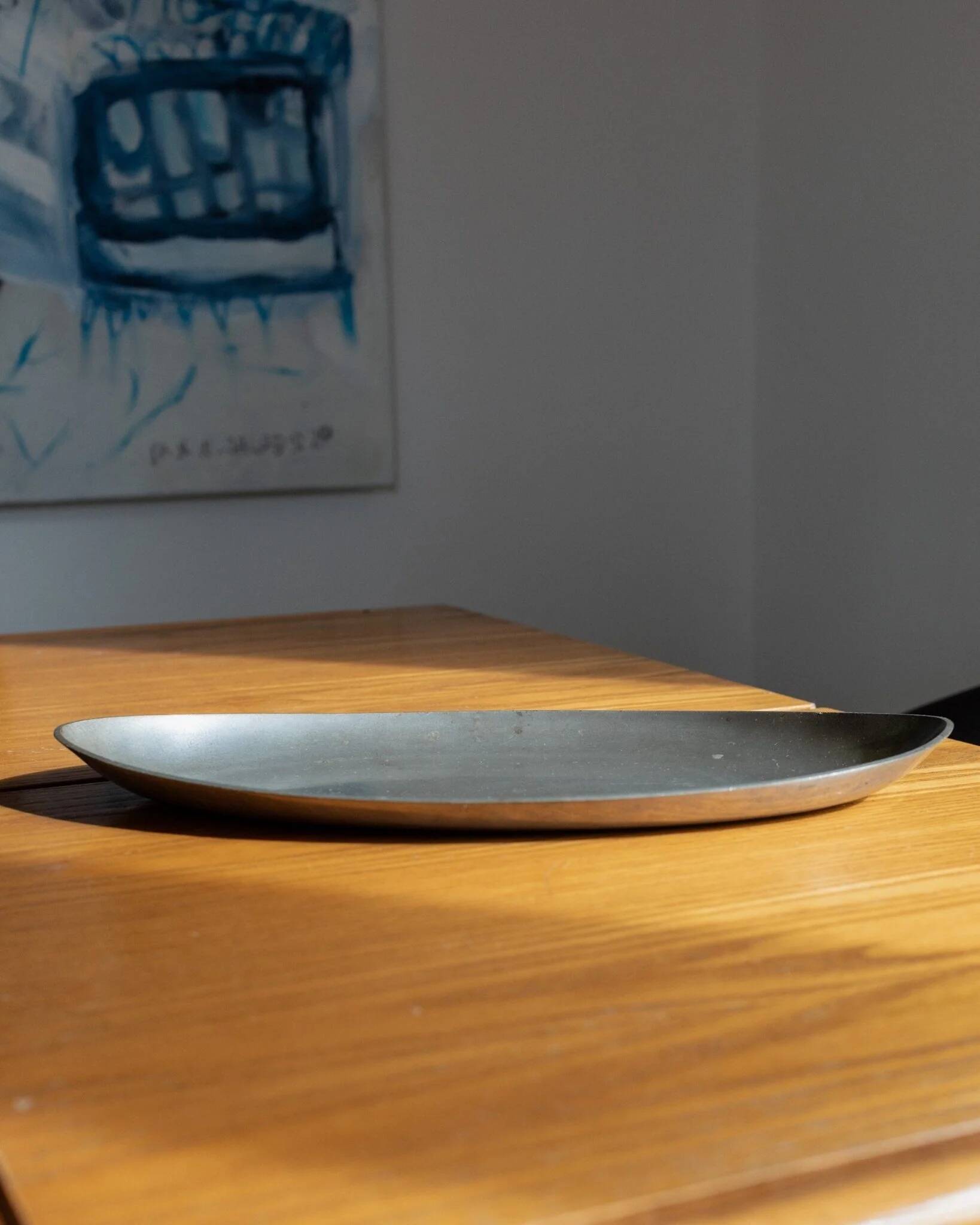 Oval vintage pewter tray by Just Andersen - silver-gray metal, Art Deco Denmark 1930s