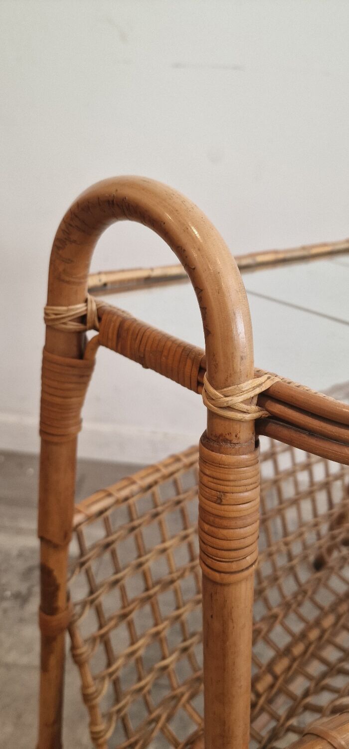 Porte-revues en rotin, bambou, France 1975