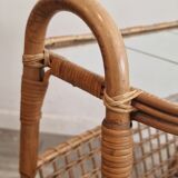 Rattan Magazine Rack, Bamboo, France 1975