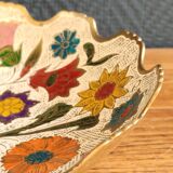 Vintage Enamelled Brass Fruit Bowl – Floral Centrepiece with Edge Fe