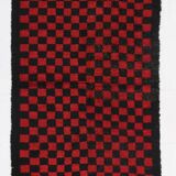 3x6 Red Black Checkered Wool Vintage Rug, 107x180Cm SK 70252