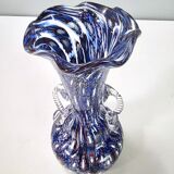 Blue murano glass vase ascribable to fratelli toso with murrines, italy