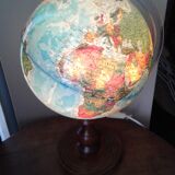 World map globe bright foot and wooden support