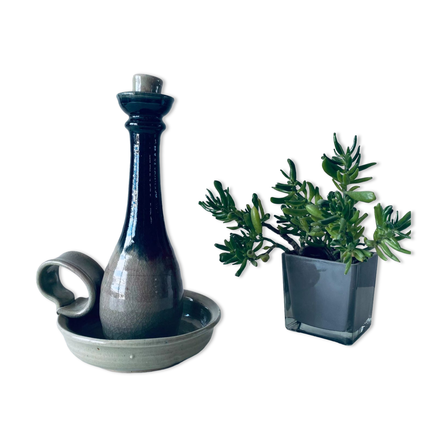 Candle holder in glazed ceramic