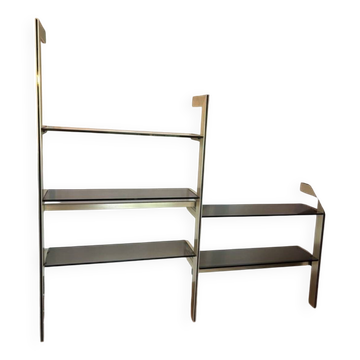 Etagère alu brossé doré et verre fumé des années 70'