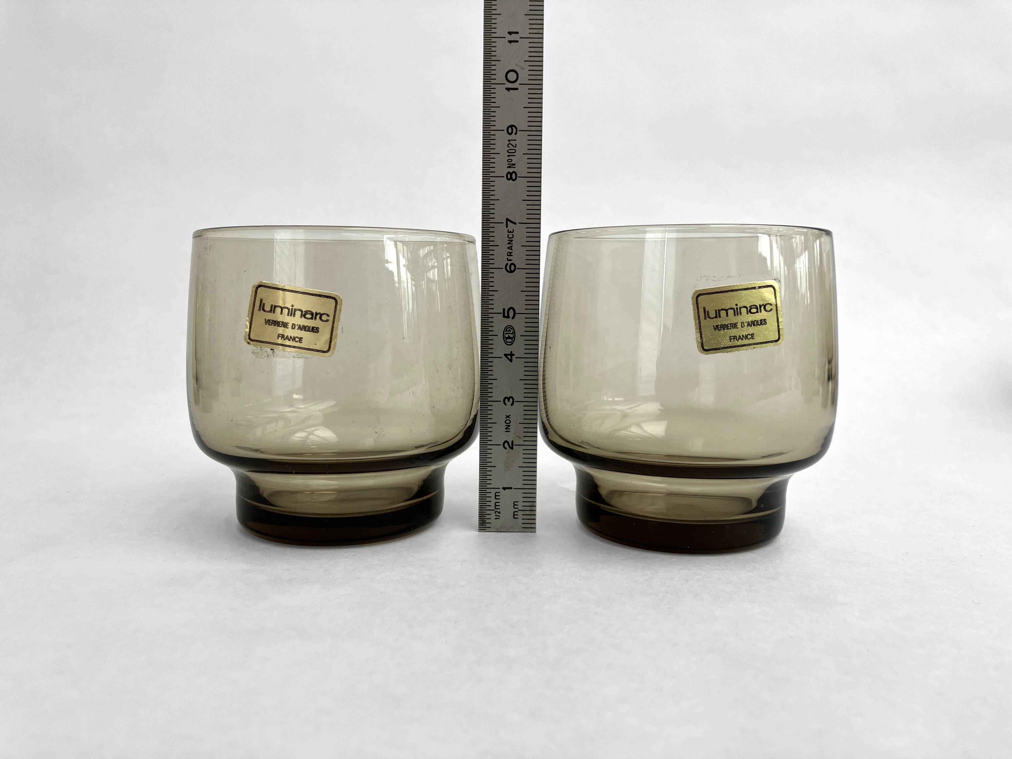 Ensemble de 6 verres transparents fumés LUMINARC • Neuf • Vintage 70s • 2 lots disponibles