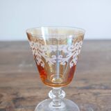 6 Orange-tinted engraved glass wine glasses