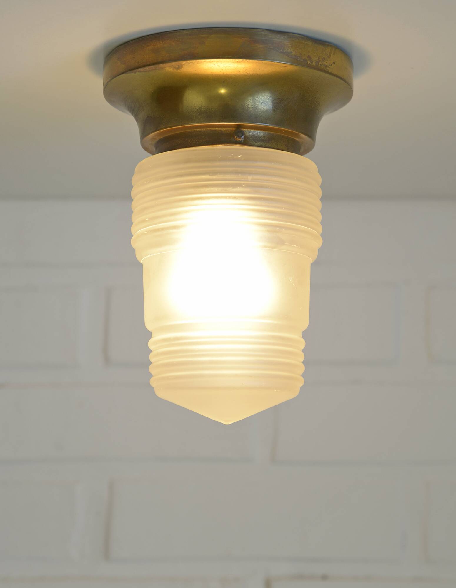 Original Art Deco Brass Sconces Pair of Ceiling Lights Antique  1920 / 1930