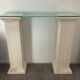 Console vintage en travertin, bois et verre