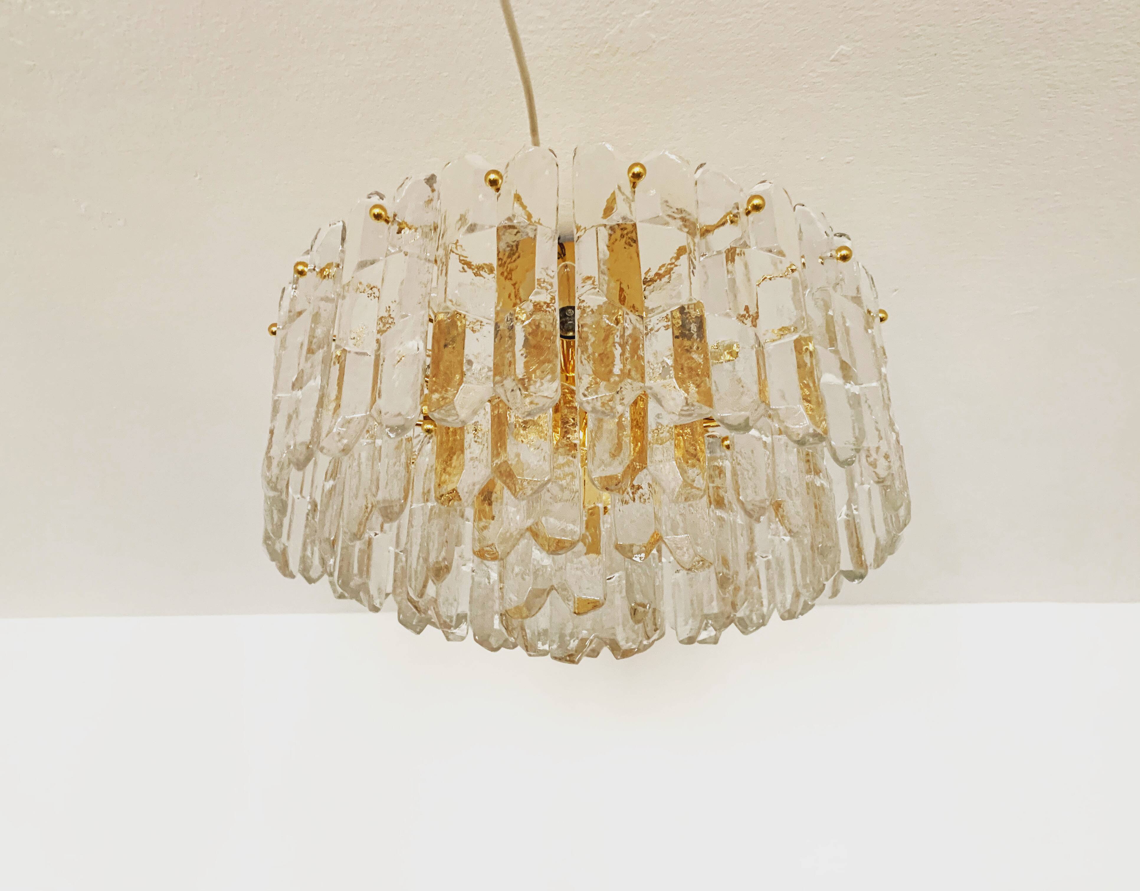 Gilded ice glass ceiling chandelier by J.T. Kalmar
