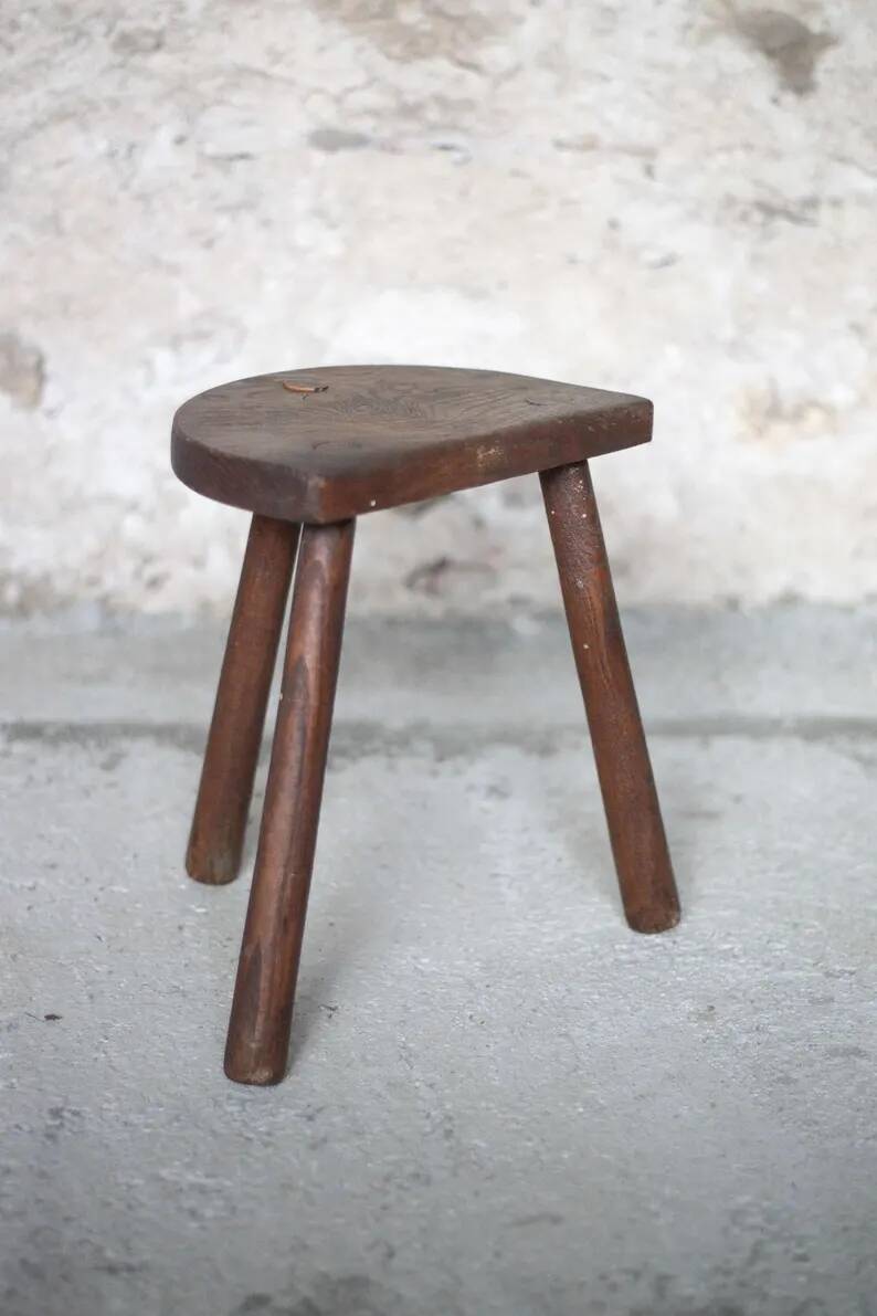 Vintage stool, wooden stool, tripod stool, milking stool, plant stand, interior decor, stool