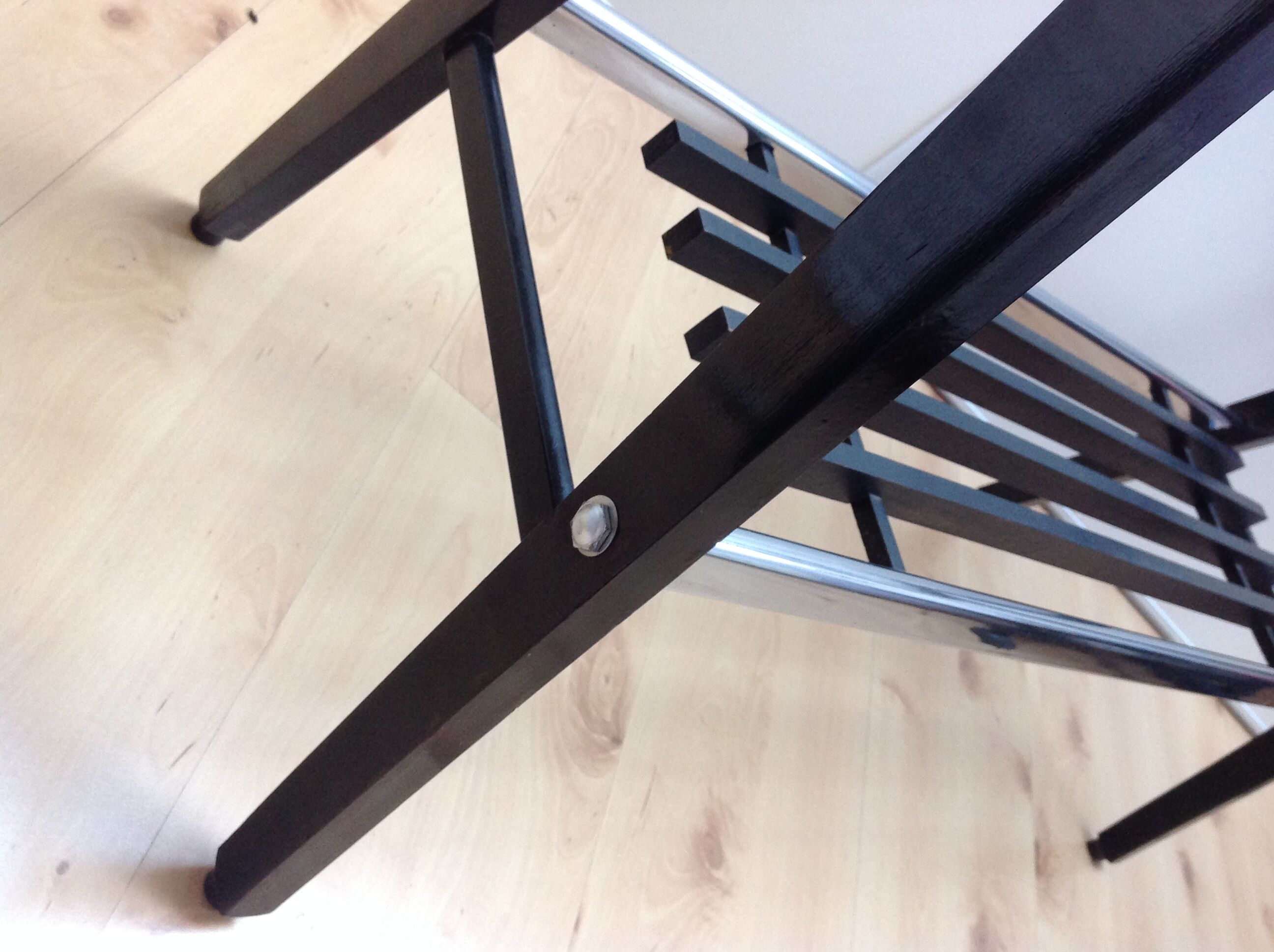 Console in black lacquered wood and chromed metal / vintage 60s-70s