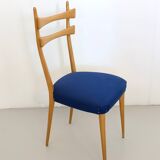Vintage Maple Dining Chairs with Ultramarine Blue Fabric, 1950s, Set of 5