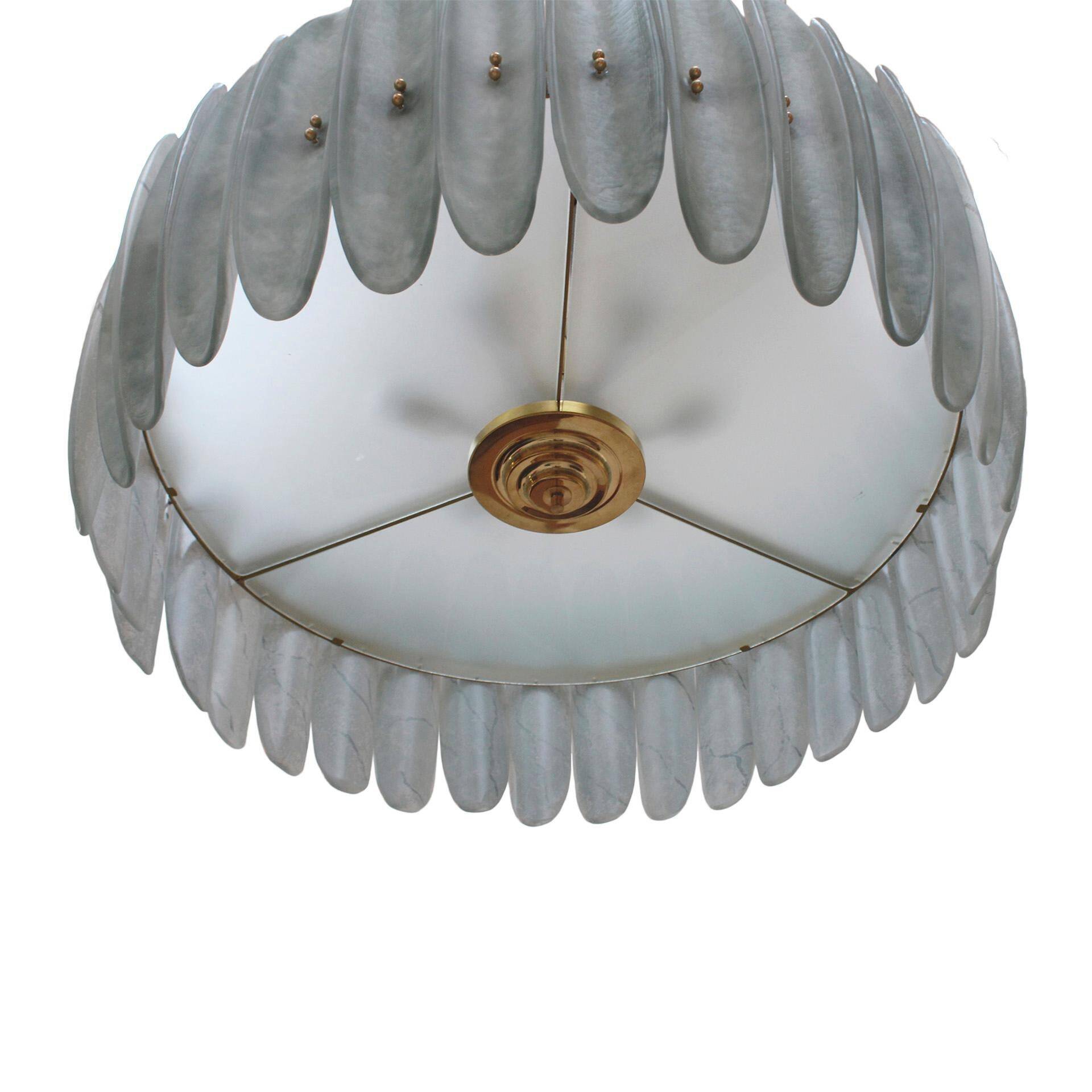 Modern Brass and Murano Glass Chandelier, Mid-Century Style, Italy