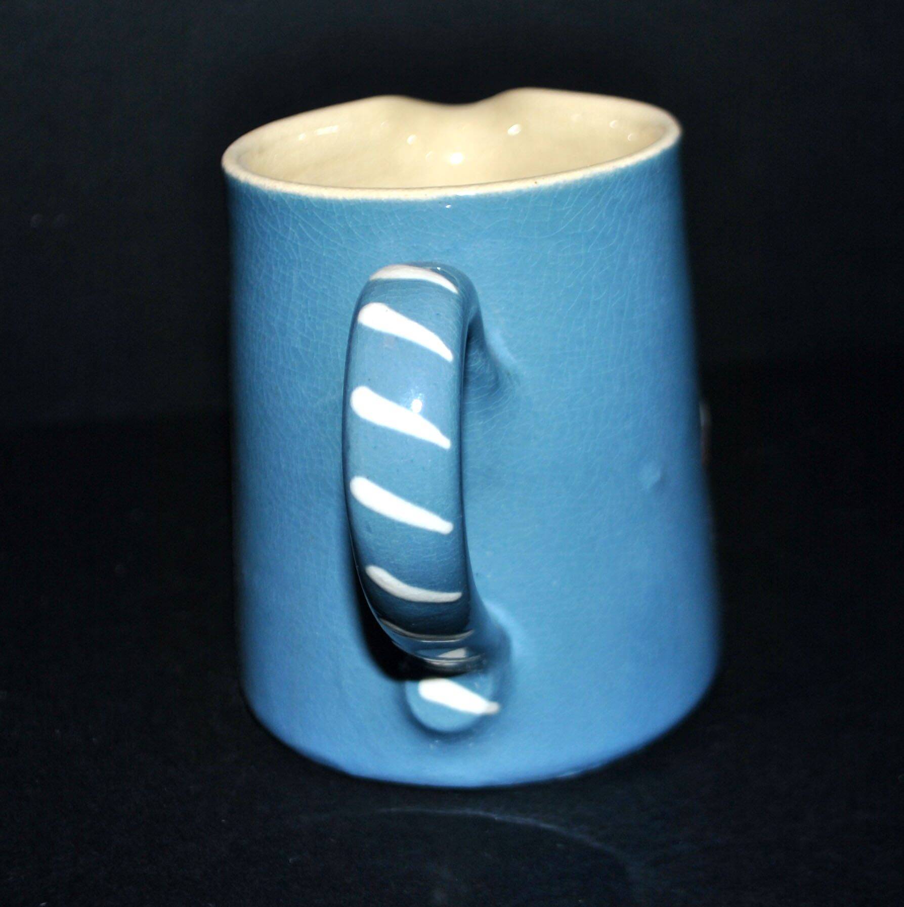 Soufflenheim terracotta pottery pitcher with blue goose decor