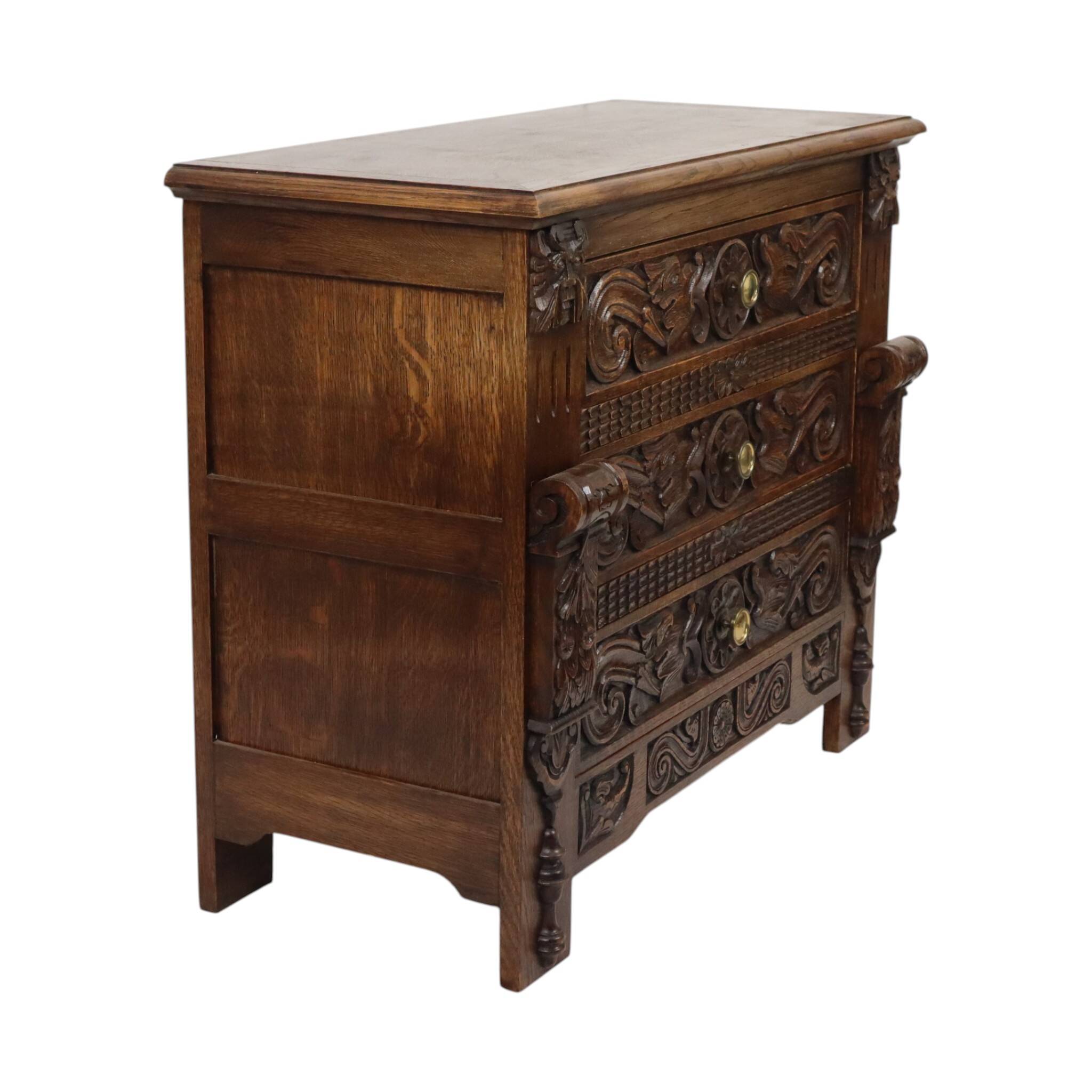 Vintage Carved Oak Cabinet/Chest of Drawers with Mythical Figures