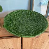 Grand plat / saladier en faïence barbotine émaillée – forme feuille