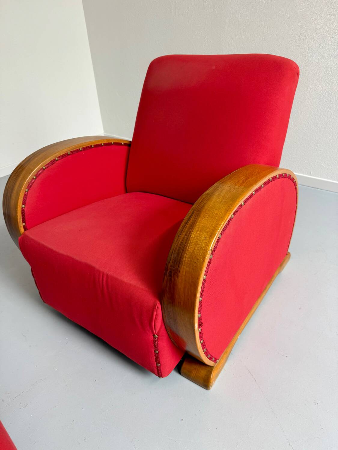 2 anciens fauteuils club art déco années 30 structure bois courbé