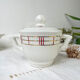 Vintage tea set in white porcelain with stripes, Moulin des Loups orcerame model "Richelieu"
