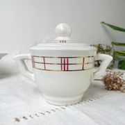 Vintage tea set in white porcelain with stripes, Moulin des Loups orcerame model "Richelieu"