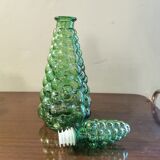 Vintage green bubble decanter and its 6 glasses