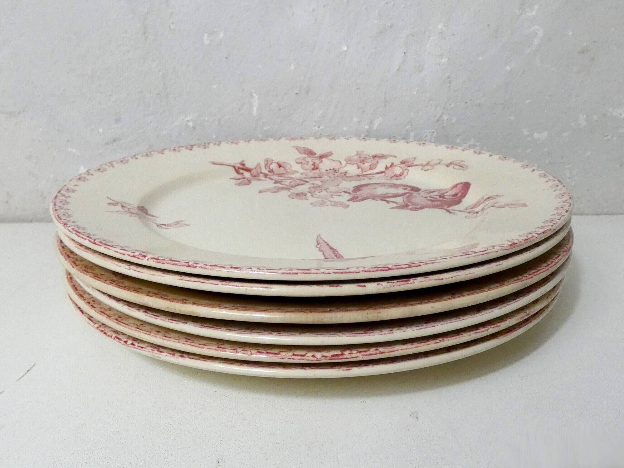 Terre de fer Digoin Sarreguemines 6 flat plates FAVORI birds model