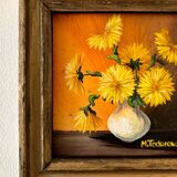 Framed painting on wood - yellow flowers