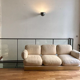 Vintage Thibier 3-seater sofa, beige fabric and brass, France 1978