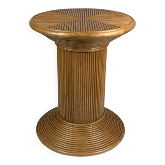 Pencil reed ratten bamboo coastal pedestal or side table, Vivai del Sud Italy 1970s