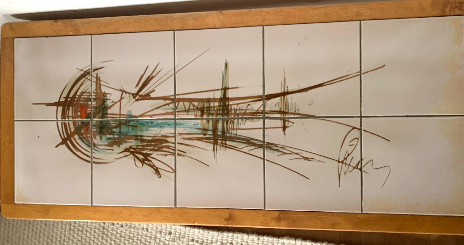 Vintage elm and ceramic coffee table