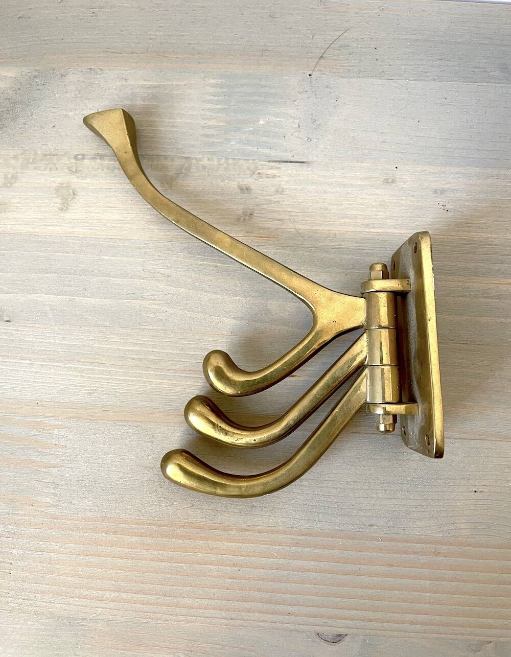 Art Deco Brass Coat Rack with 4 Hooks