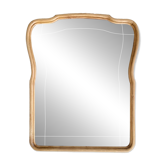 Art nouveau mirror, curved wooden frame and chiseled glass