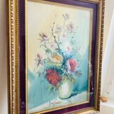 Large HST painting depicting a floral bouquet signed Lina Pont (?)