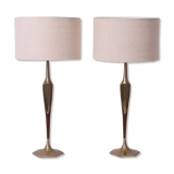 Pair of iron and wood lamps, 1970s.