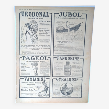 Une publicité papier produits pharmaceutique  Jubol  Fandorine  urodonal  revue des années 1920
