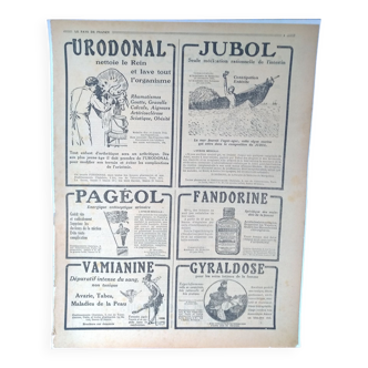 A paper advertisement pharmaceutical products Jubol Fandorine urodonal reviewed from the 1920s