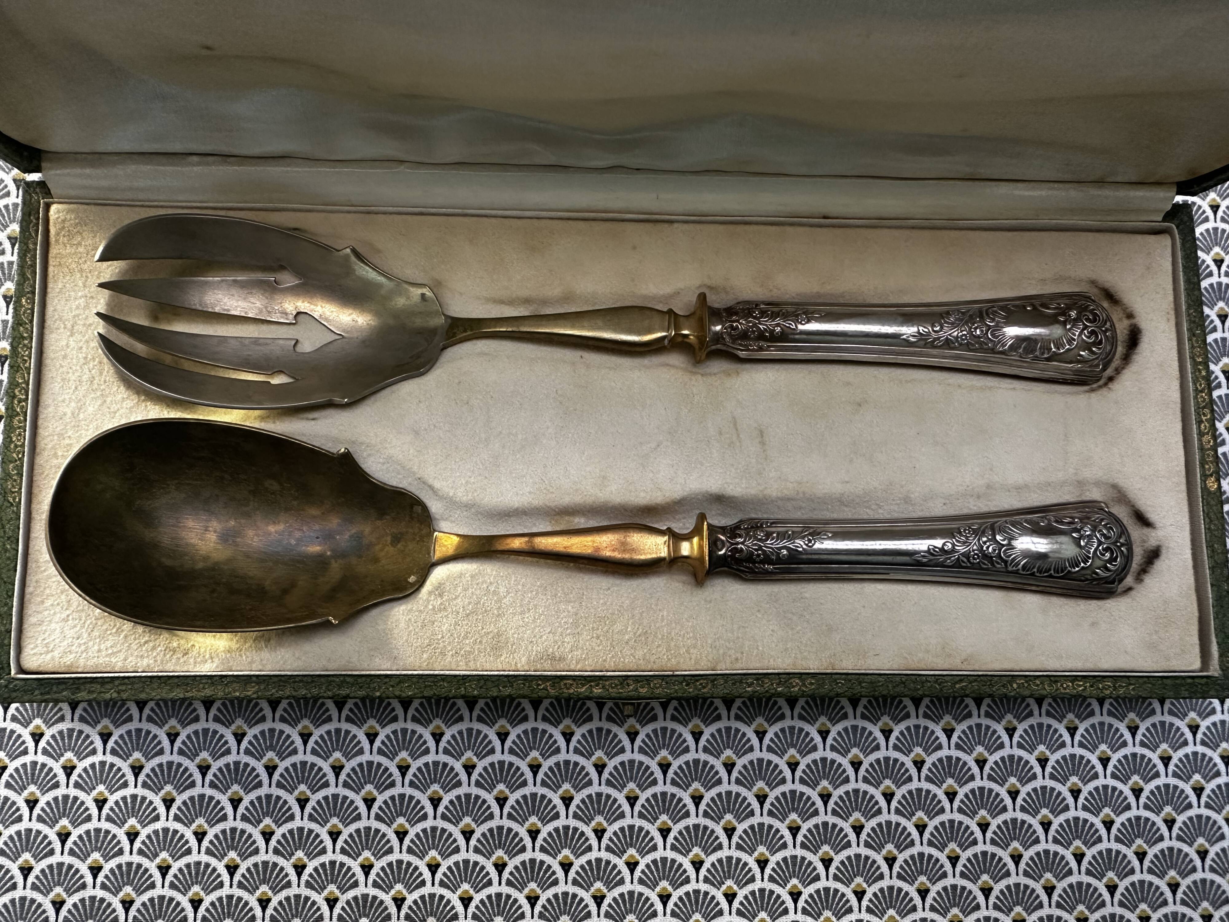Silver and Vermeil Salad Serving Set, Art Nouveau Period