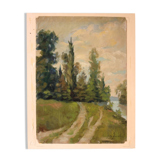 Painting path to the forest landscape