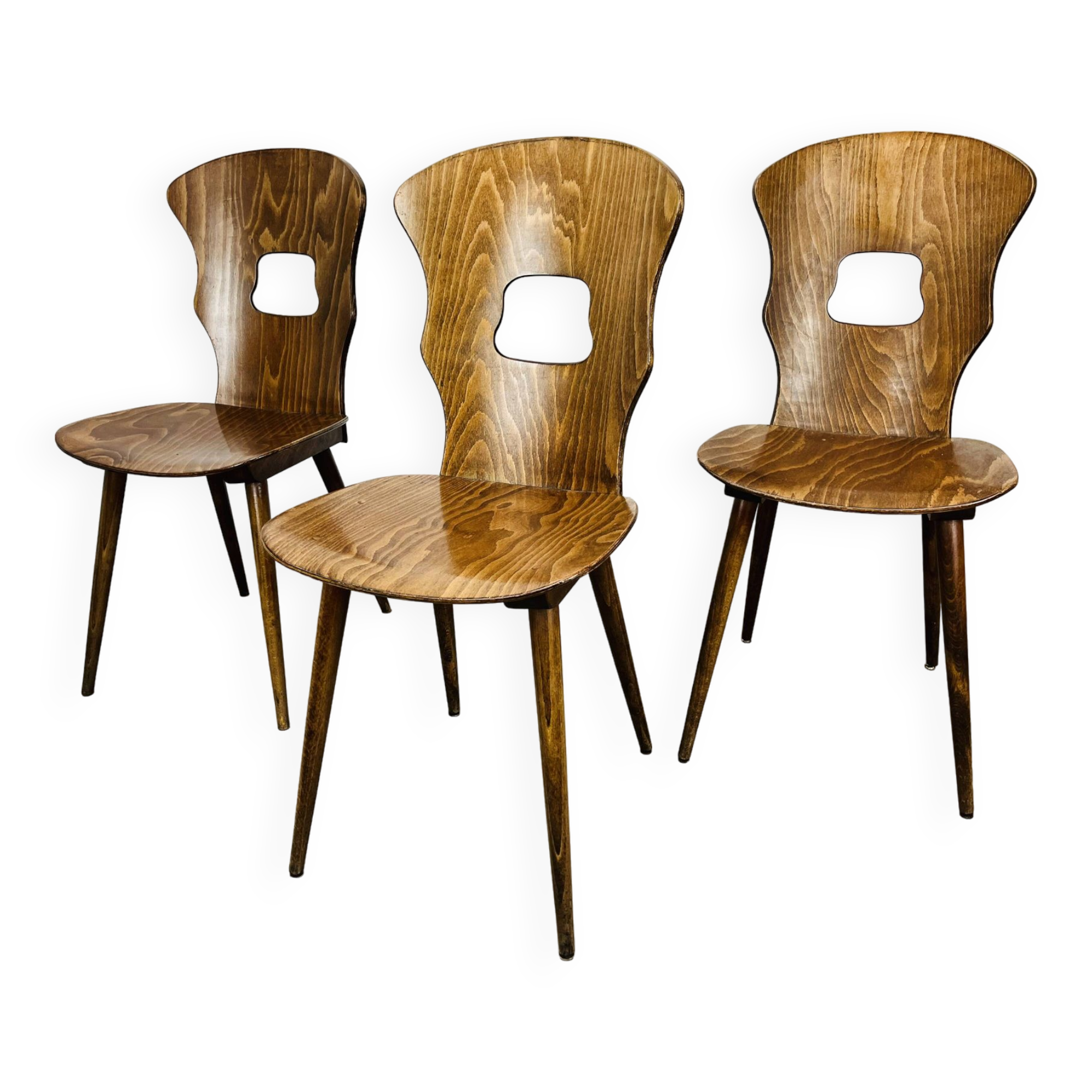 3 Gentiane Baumann chairs from the 60s, bistro style