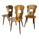 3 Gentiane Baumann chairs from the 60s, bistro style