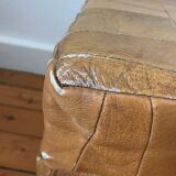 Vintage patchwork leather storage pouf circa 1960