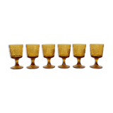 Amber stemmed glasses with vintage fruit decoration - Old brown glasses