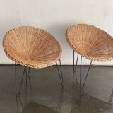 Paire de fauteuils de salon en rotin