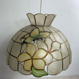 Pendant light, chandelier in mother-of-pearl and brass